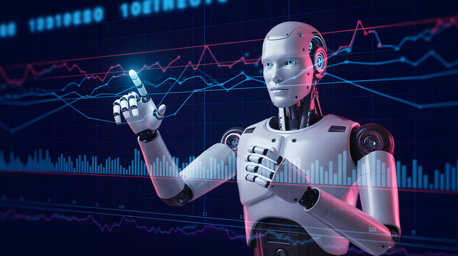 AI robot analyzing financial data on a digital interface, modern technology concept - Powered by Adobe