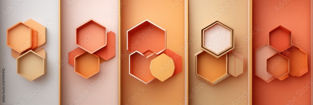 Aufkleber decorative hexagonal boxes arranged in gradient colors on a minimalist background showcasing modern 