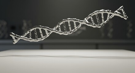 Abstract 3D Render of a Silver DNA Helix, Scientific Concept