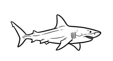 Naklejka premium Striking Great White Shark Illustration, Ready for Coloring Pages