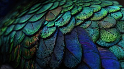 Close-up of vibrant, layered bird feathers