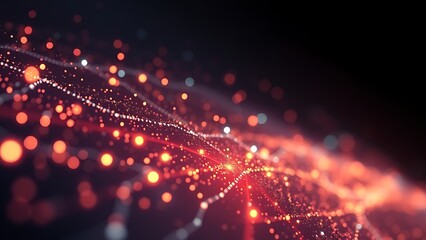 Fototapeta premium Abstract glowing particles in dark space, representing futuristic data and technology concepts.