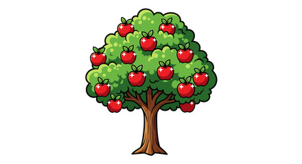 Lush Apple Tree Overflowing with Ripe Red Fruit Illustration