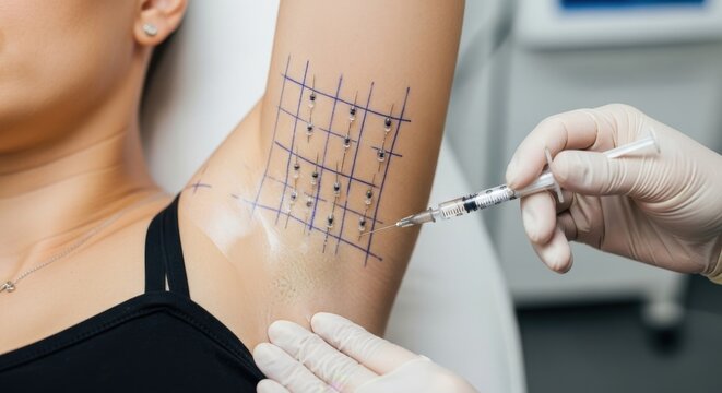 Armpit hyperhidrosis treatment with injection using fine needles grid