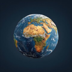 Fototapeta premium A detailed rendering of the Earth, showcasing its continents and oceans in vivid colors, set against a dark background.