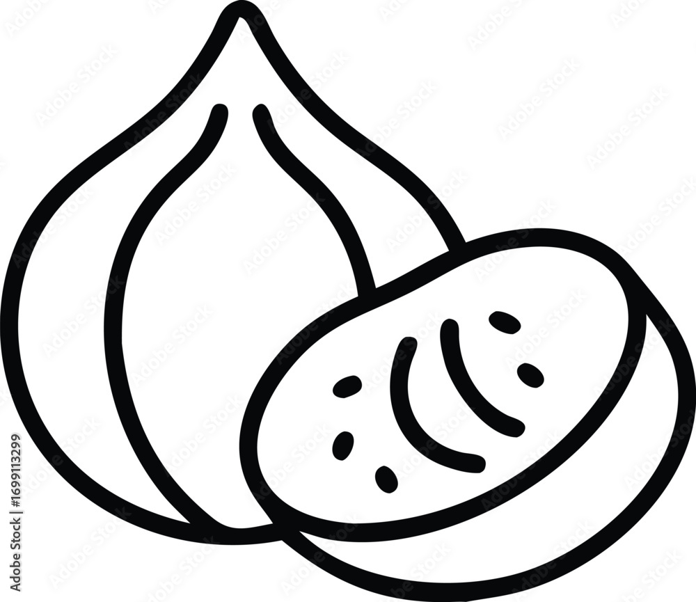 Poster beetroot sliced half showing hyacinth bean pod shape inside, simple outline.