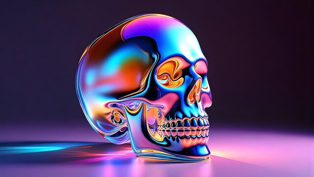 Colorful Skull Illustration Holographic Chromatic in Studio Lighting