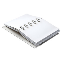 Blank white open binder notebook with metal rings on a light background