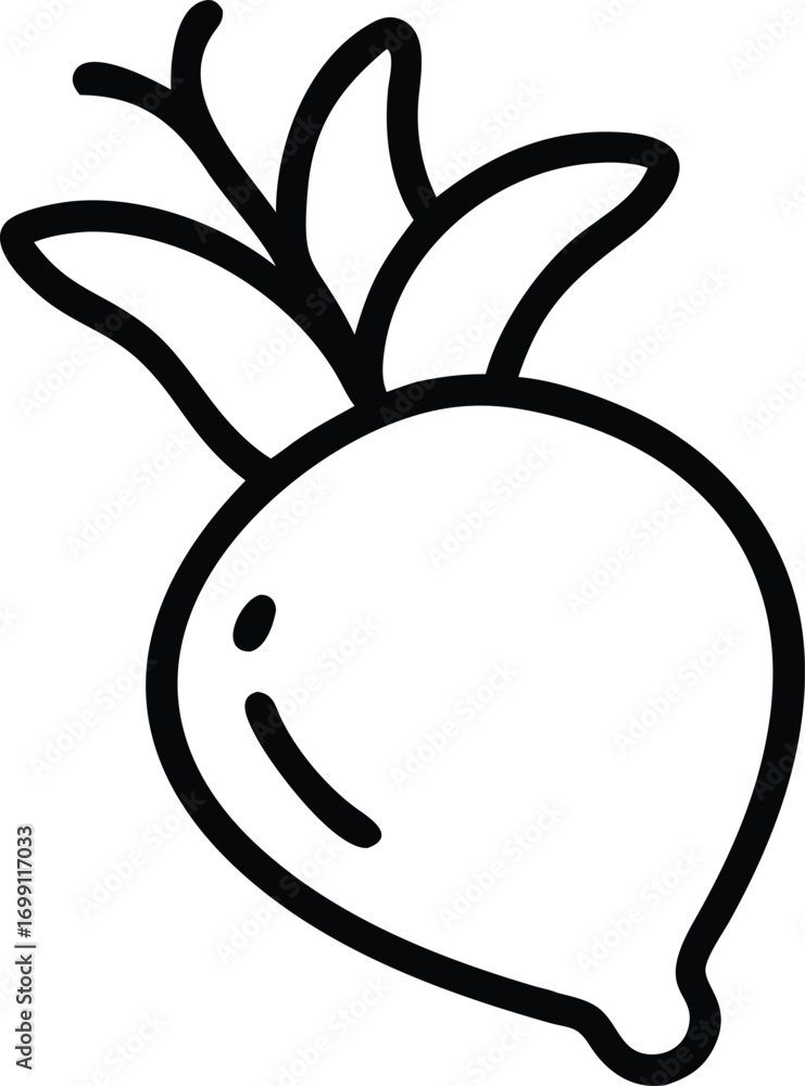 Poster minimal outline beetroot with hyacinth bean pod shadow, vector icon.