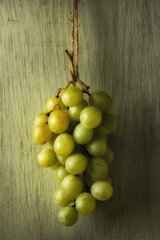 Hanging Grapes Still Life, green wood background