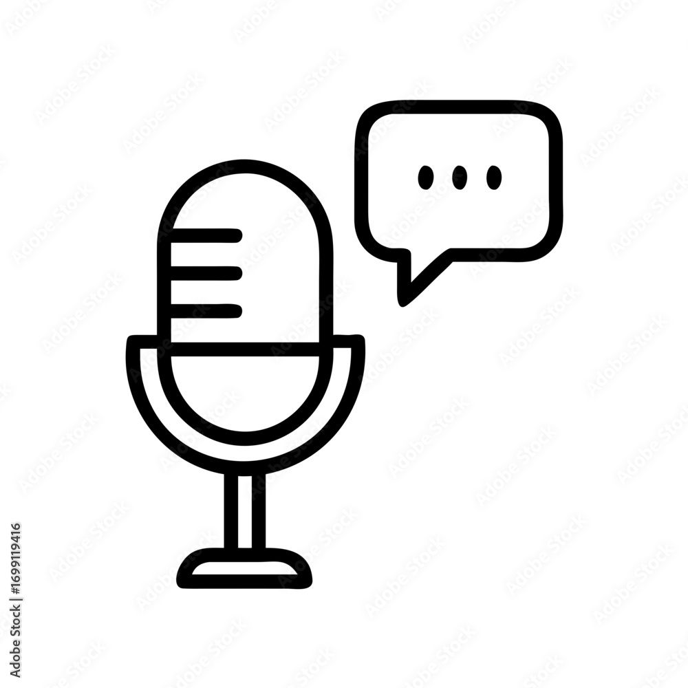 Poster audio microphone with conversation bubble icon for web and graphic design