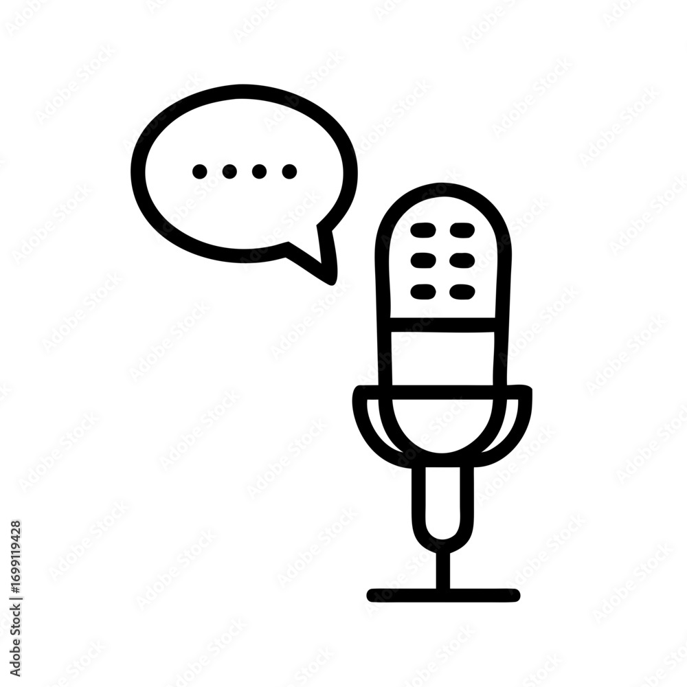 Poster audio microphone with conversation bubble icon for web and graphic design