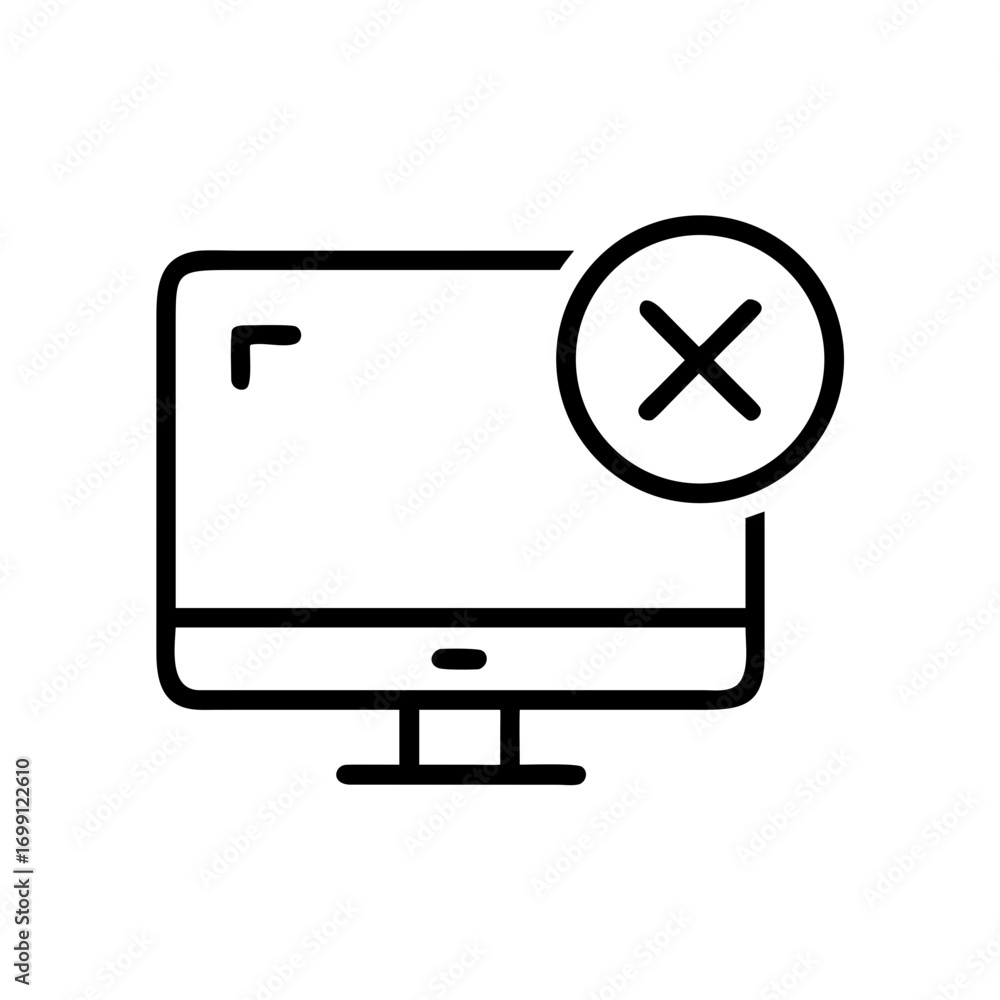 Poster computer screen with delete cross symbol icon for web and graphic design