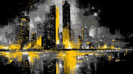 Obraz premium Abstract Cityscape: Night Skyline in Grey and Gold