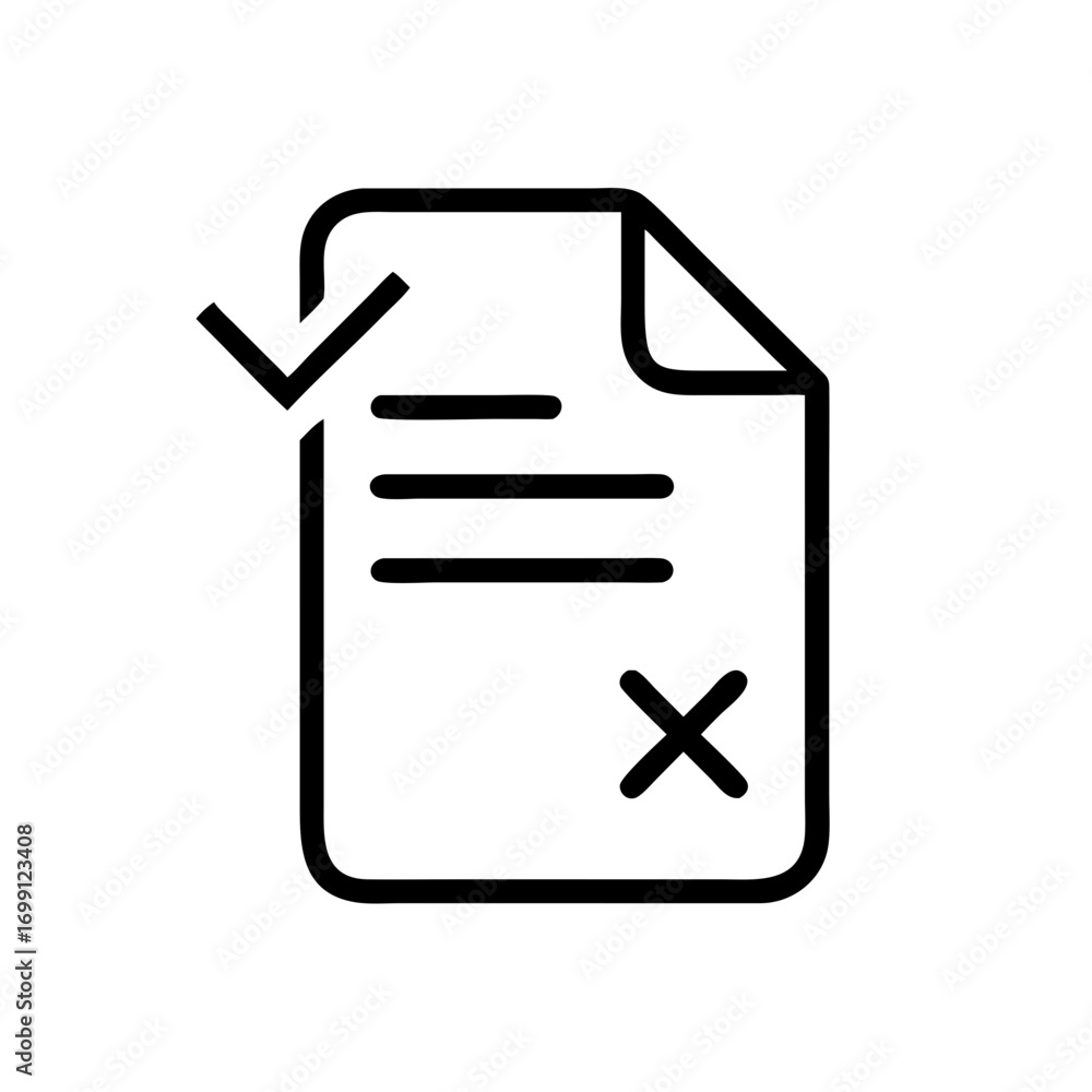 Poster document with x mark for deletion icon for web and graphic design