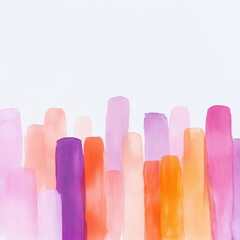 Fototapeta premium Abstract watercolor brush strokes rise in soft vertical bands of vibrant color, creating playful texture and movement on a white canvas, suitable for modern art, design, and background applications.