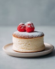 Fluffy Japanese Souffl? Pancake with Fresh Raspberries.