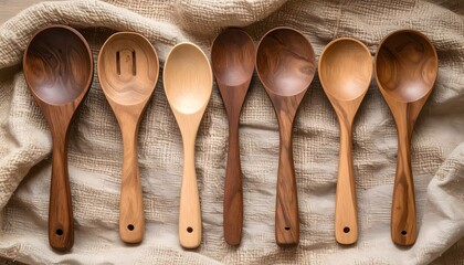 Wooden spoon and fork utensil collection for natural rustic kitchen vibe high resolution Image