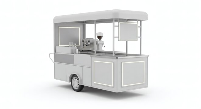 Blank White Coffee Cart Mockup with LED Lighting