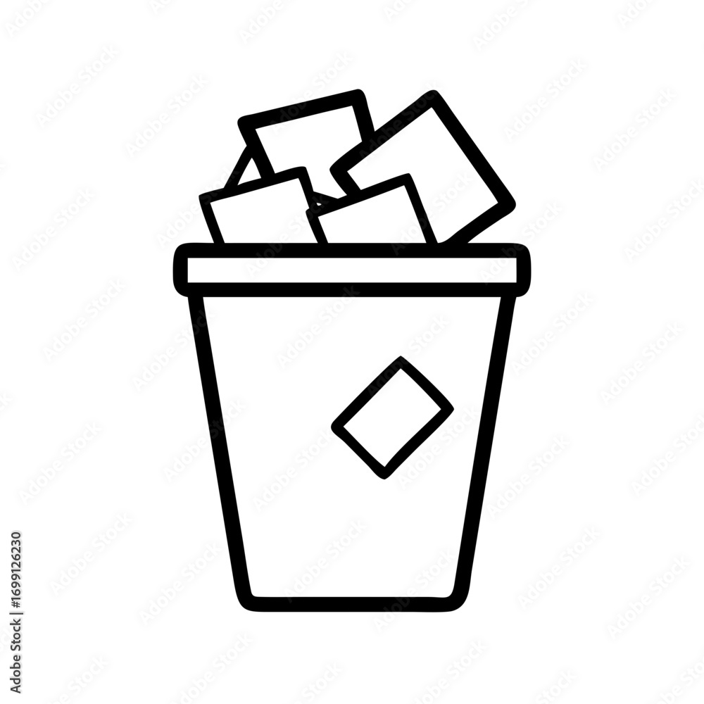 Poster garbage basket filled with paper trash icon for web and graphic design