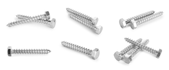 Set of metal screws isolated on white