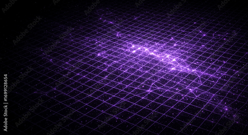 Wall mural dynamic purple digital grid with glowing data streams evokes futuristic network connections and virt