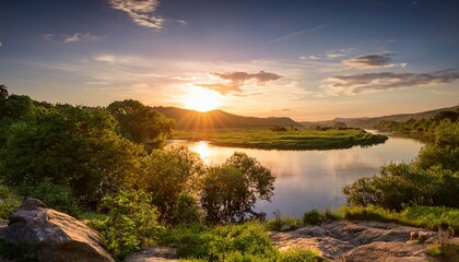 exploring serene riverbanks at sunset nature landscape photography lush environment tranquil viewpoint captivating scene