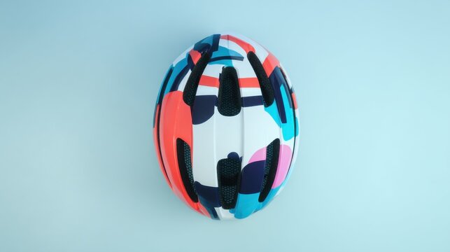 Top view of a modern cycling helmet with abstract graphic print - Powered by Adobe