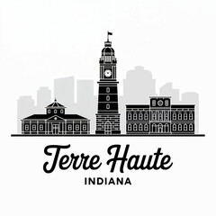 Terre Haute Skyline Silhouette — Indiana Historic and Educational Landmarks Vector Illustration
