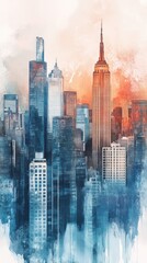 A cityscape with a tall building in the middle