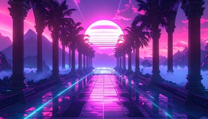 Neon pink, retro arcade path