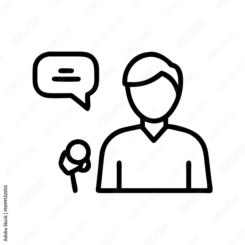 Poster interview guest speaking at mic icon for web and graphic design