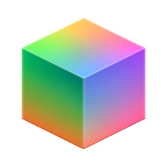 Abstract 3D Prism with Rainbow Gradient, Isolated on White Background, Futuristic Geometric Shape