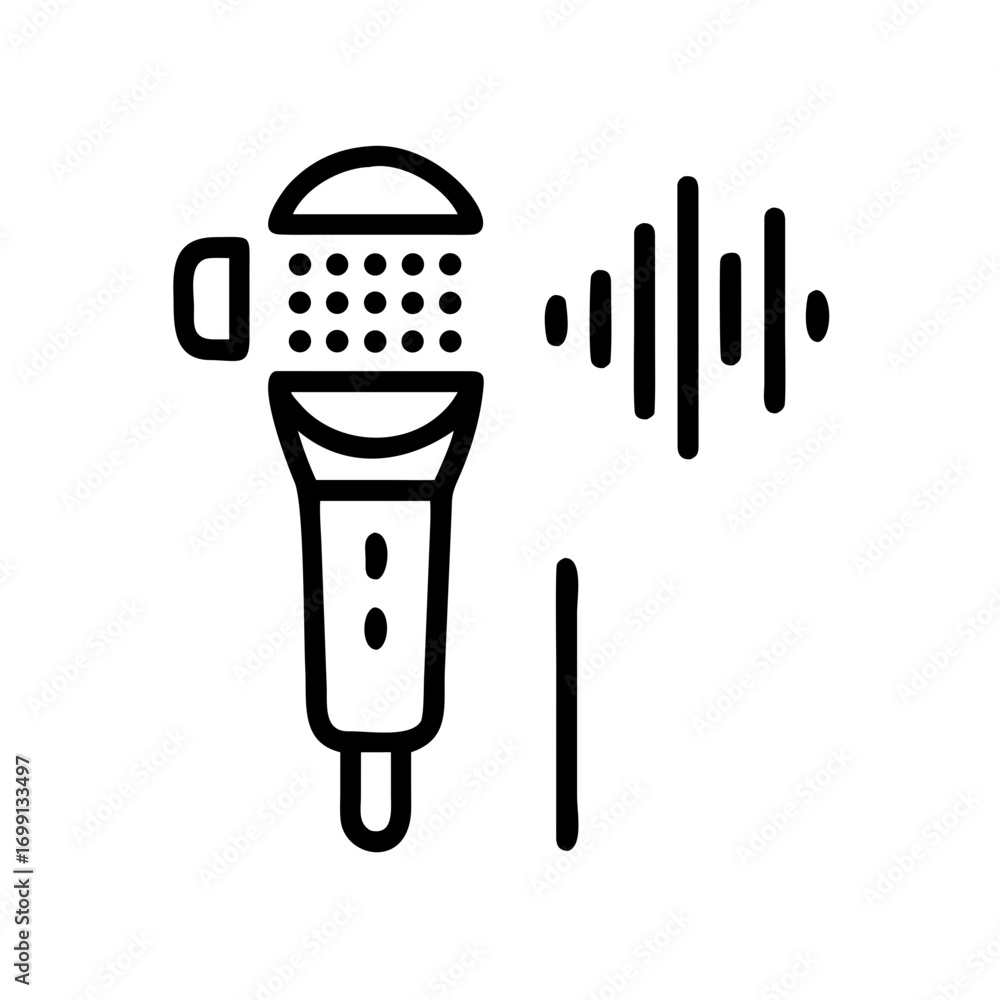 Poster microphone with sound levels equalizer icon for web and graphic design