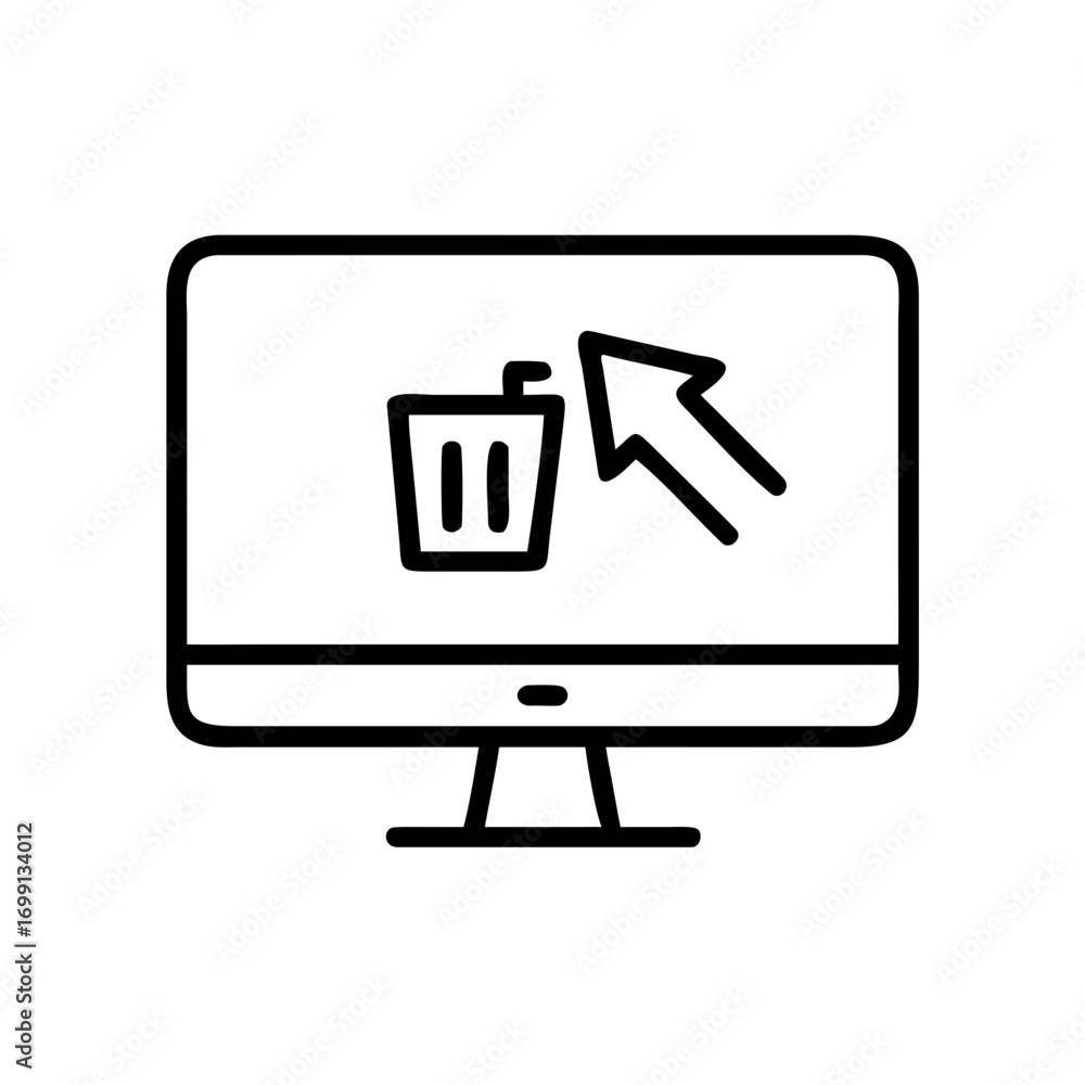 Poster monitor screen with delete action icon for web and graphic design