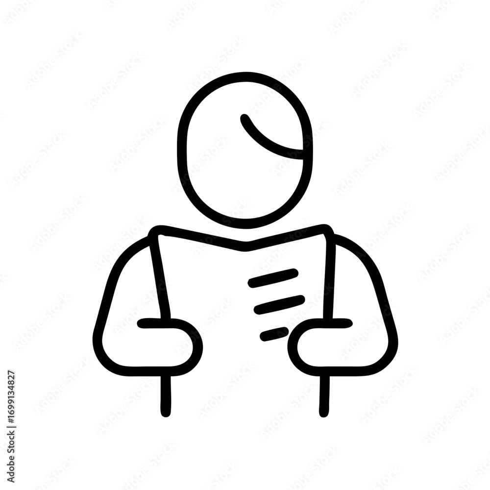 Aufkleber person reading podcast script notes icon for web and graphic design