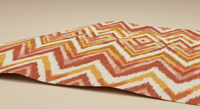 Vibrant zigzag ikat fabric texture in warm earthy tones adds bohemian flair to home decor