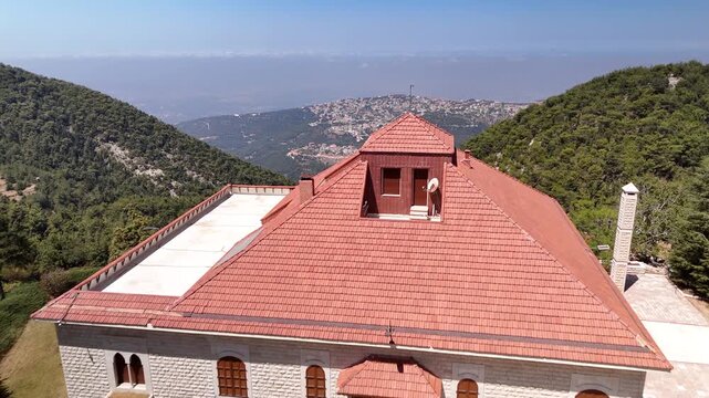Aerial drone video of Ehden mountain village in Lebanon