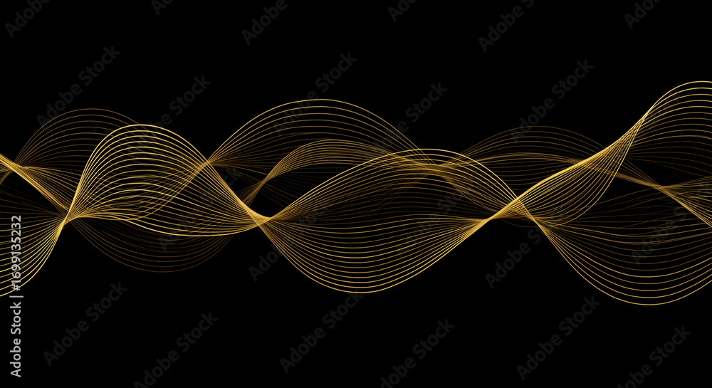 Poster elegant gold wave lines flow dynamically across a deep black background creating a sophisticated abs
