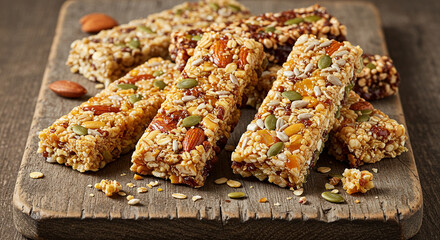 Deliciously wholesome granola bars packed with nuts and seeds, perfect for a healthy snack on the go.