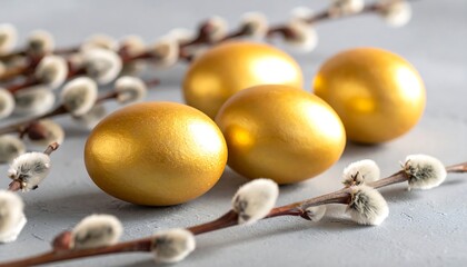 Golden Easter eggs with pussy willow