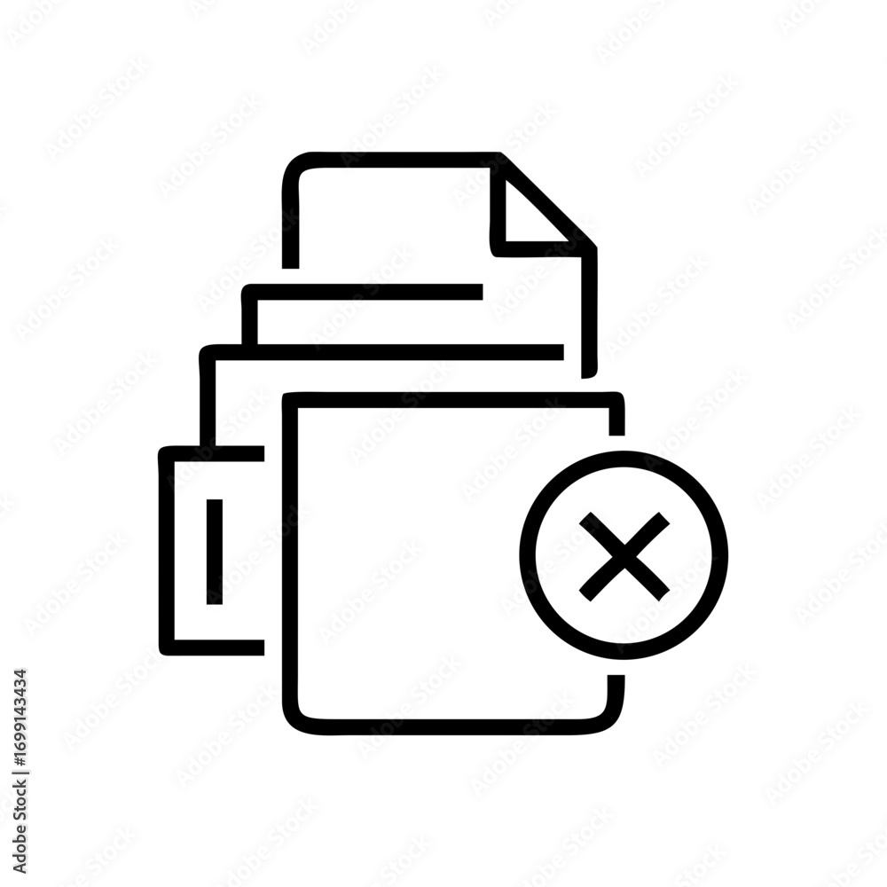 Poster stack of files with delete trash symbol icon for web and graphic design