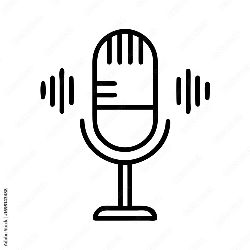 Poster studio microphone with signal lines icon for web and graphic design