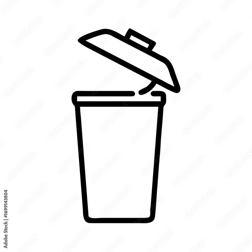 Poster trash bin container with lid open icon for web and graphic design