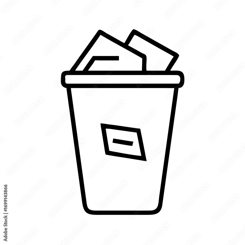 Aufkleber trash bin with document paper inside icon for web and graphic design