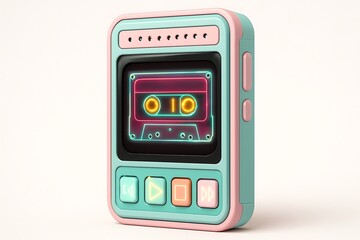 Obraz premium Retro cassette player with pastel colors and neon lights for nostalgic music vibes