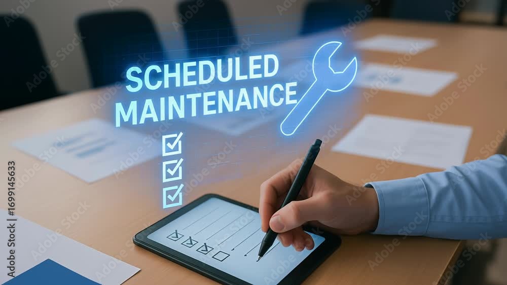 Aufkleber scheduled maintenance predictive maintenance engineer using tablet and digital checklist for plannin