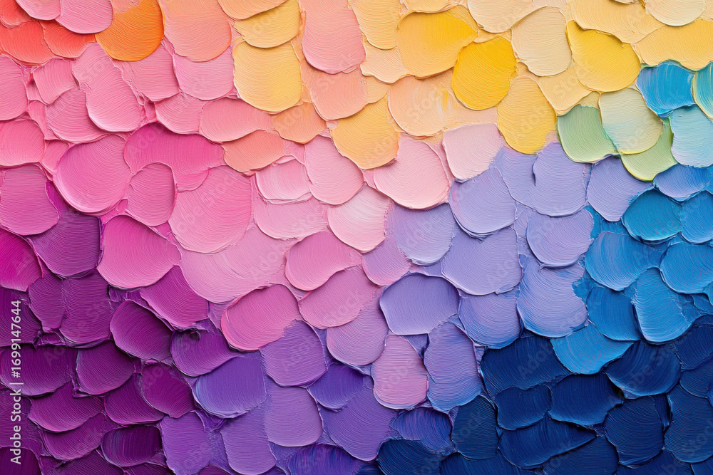 Poster abstract close-up of colorful petal-like shapes forming a seamless rainbow gradient, creating a soft