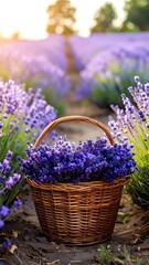 Fototapeta premium Lavender basket in field