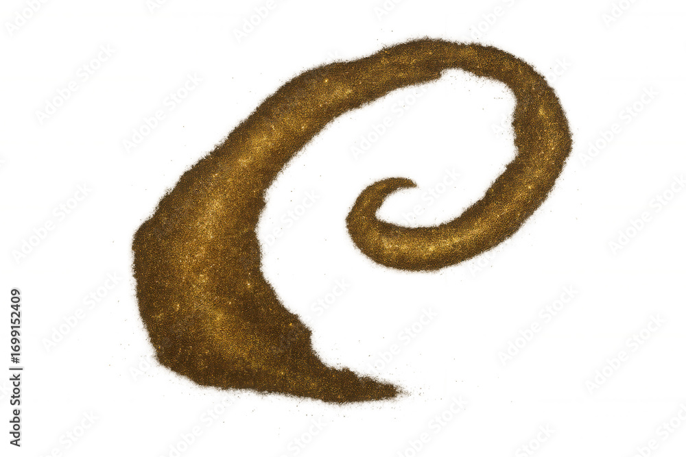 Poster sparkling golden glitter spinning in elegant spiral pattern, highlighting dynamic movement against t